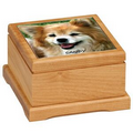 Small Red Alder Wooden Pet Urn Box w/ Tile Top & Full Color Sublimation